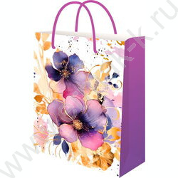 Пакет подарочный с матовой лам. и тиснением фольгой 190гр 18*23*10см (M) Орхидея NEW | Фото 1