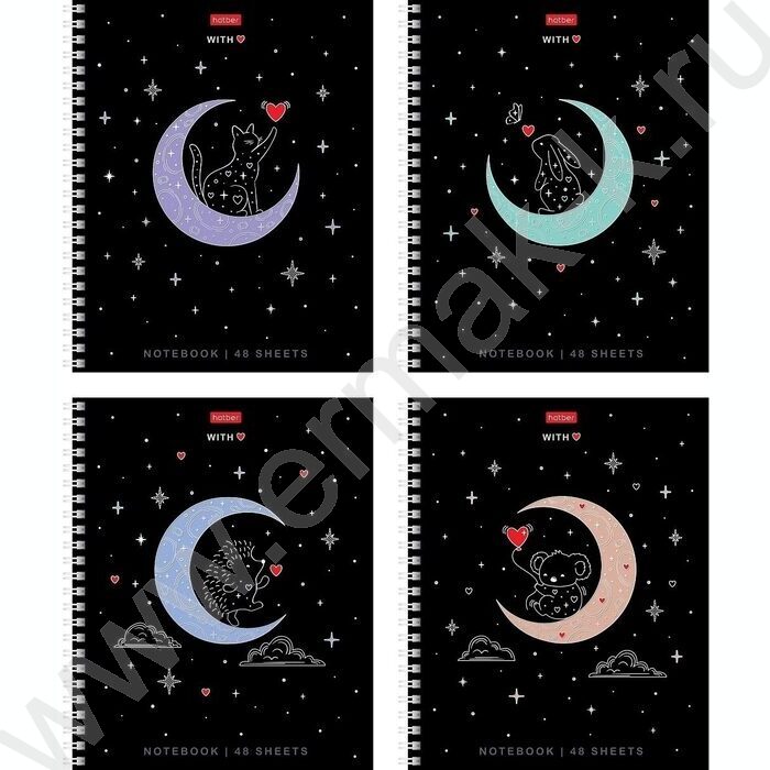 Тетрадь  48л клетка/спираль "На серебряной луне" /3D фольга/мат. лам. /4вида | Фото 1