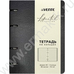 Тетрадь  80л А5 клетка/кольца /гибкая обл. искус. кожа /черная NEW | Фото 1