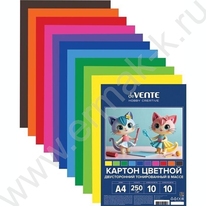 Картон цв. тонированный двусторонний А4 10л/10цв "HOBBY CREATIVE" NEW | Фото 1