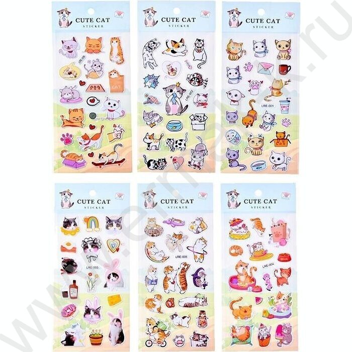 Наклейки декоративные 10*22см Котики ассорти | Фото 1