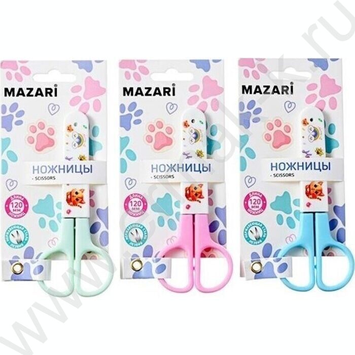 Ножницы 12см детские Cat лезвия из нержавеющей стали, с защитным футляром, пластиковые ручки, ас | Фото 2