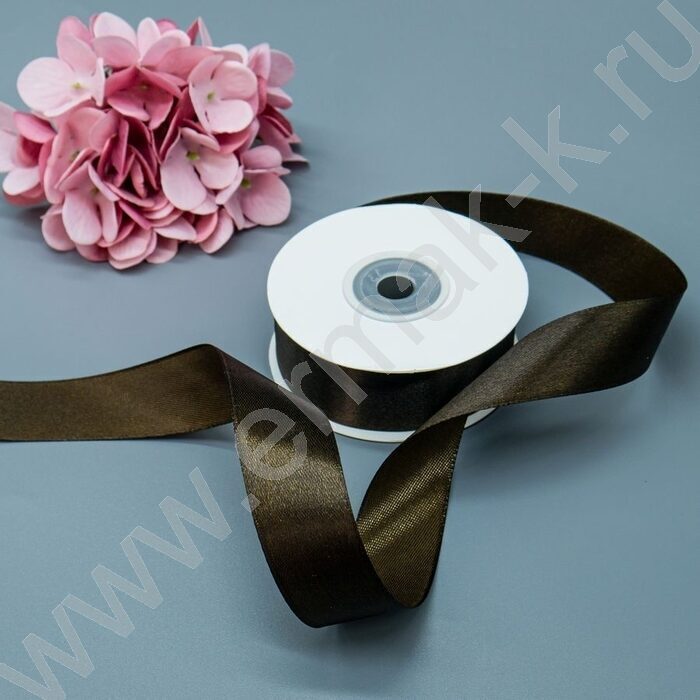 Лента атлас 2,5см*22,85м 25ярд темный шоколад (черная) | Фото 2