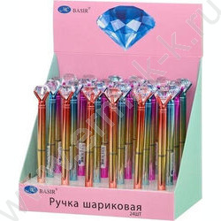 Ручка шар поворот/мех цветной-металлик корпус /ассорти/, наконечник-крупный кристалл NEW | Фото 2
