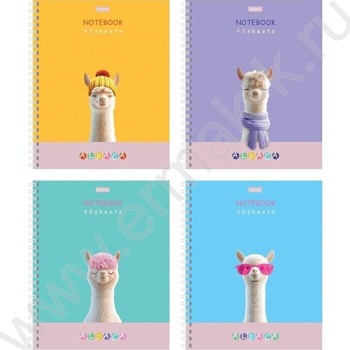 Тетрадь  48л клетка/спираль "ALPACA" /ламинац.SOFT-TOUCH / 4вида | Фото 1