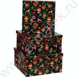Коробка подарочная 3в1 квадрат Новогодняя сказка 19,5х19,5х11-15,5х15,5х9 NEW | Фото 1