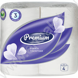 Бумага туалетная 3-сл 4рул./уп "Premium" белая /перфорация, тиснение NEW | Фото 1