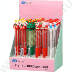 Ручка шар синяя Новогодняя/клип с насадкой, комбинированный корпус-нижняя часть корпуса-цветная, про | Фото 3
