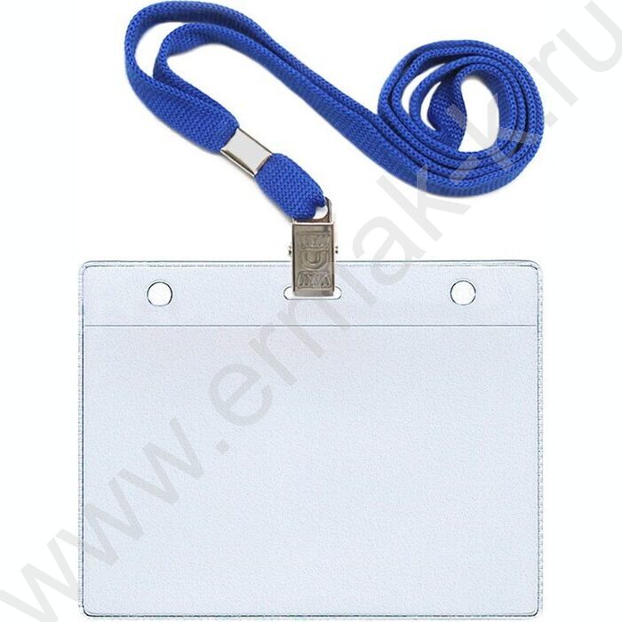 Бейдж горизонтальный  87*120мм с клипсой на синей ленте | Фото 1