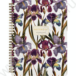 Тетрадь  60л клетка/спираль "Flora.Ирисы" 70 г/м2 бежевая бумага,мат.лам.Soft Touch, фольга золо NEW | Фото 1