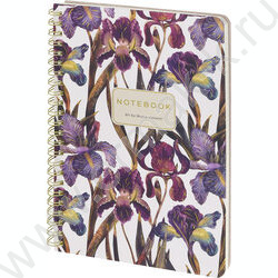 Тетрадь  60л клетка/спираль "Flora.Ирисы" 70 г/м2 бежевая бумага,мат.лам.Soft Touch, фоль | Фото 1