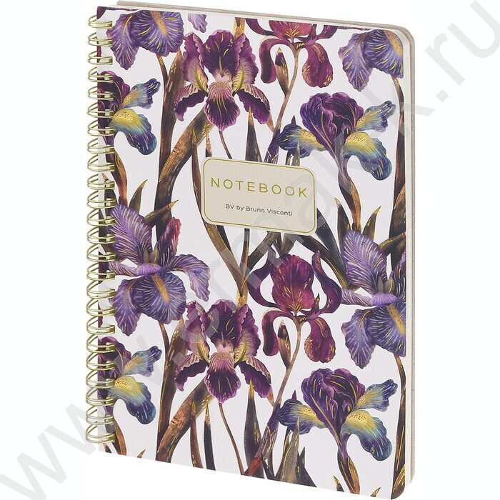 Тетрадь  60л клетка/спираль "Flora.Ирисы" 70 г/м2 бежевая бумага,мат.лам.Soft Touch, фоль | Фото 1