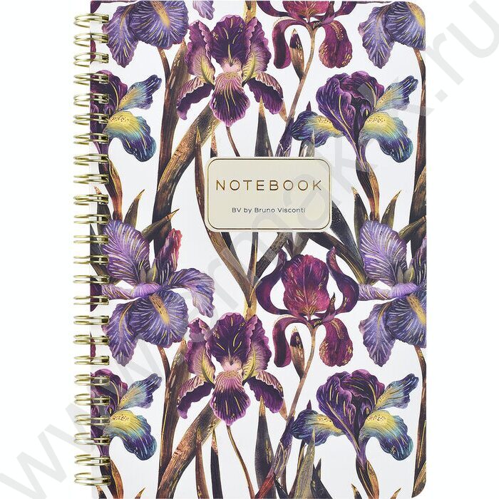 Тетрадь  60л клетка/спираль "Flora.Ирисы" 70 г/м2 бежевая бумага,мат.лам.Soft Touch, фоль | Фото 2