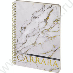 Тетрадь  60л клетка/спираль "Carrara" 70 г/м2 бежевая бумага,мат.лам.Soft Touch, фольга золото NEW | Фото 1