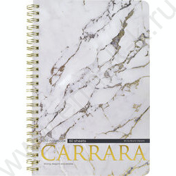 Тетрадь  60л клетка/спираль "Carrara" 70 г/м2 бежевая бумага,мат.лам.Soft Touch, фольга золото NEW | Фото 2