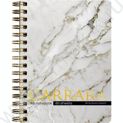 Тетрадь  60л А6 клетка/спираль "Carrara" 70 г/м2 бежевая бумага,мат.лам.Soft Touch, фольга золот NEW | Фото 1