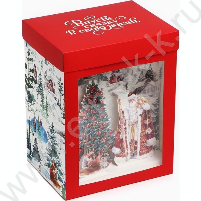 Коробка складная с 3D эффектом 18*23*14см Новогодняя акварель | Фото 1