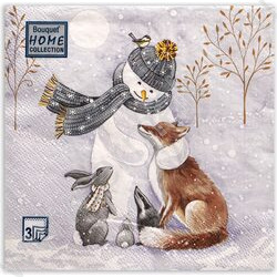 Салфетки 33*33 Снеговик и его друзья 3 слоя/20шт NEW | Фото 1
