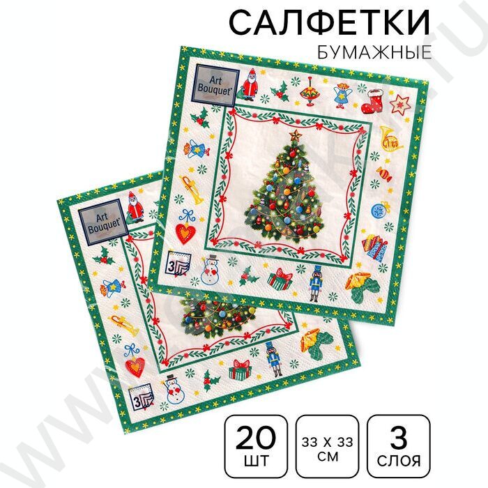 Салфетки 33*33 Новогодняя сказка на белом 3 слоя/20шт | Фото 5