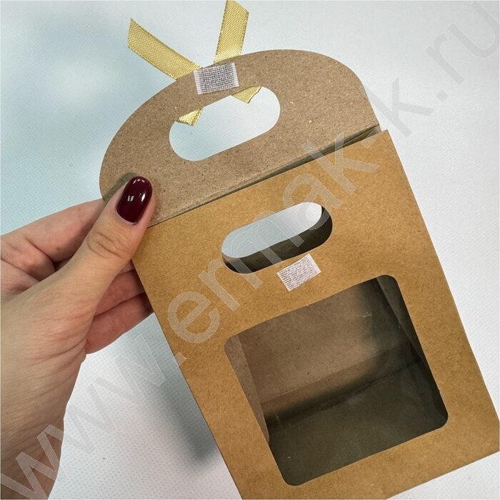 Пакет крафт с окном на липучке с бантиком 16*12*6см. /230гр. | Фото 5