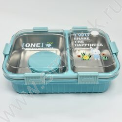 Ланч-бокс из нерж. стали с 2 отдел. + мет. приборы /800мл, ассорти 3вида NEW | Фото 1