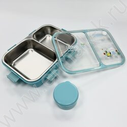 Ланч-бокс из нерж. стали с 2 отдел. + мет. приборы /800мл, ассорти 3вида NEW | Фото 4