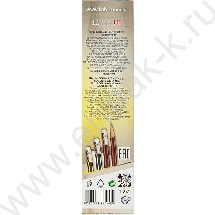 Карандаш пластиковый ч/гр с ластиком HB, корпус ассорти (KIN 1397) | Фото 5