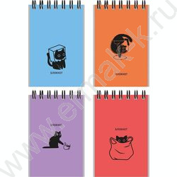 Блокнот  40л А7 спираль "Забавный черный кот-2" ассорти NEW | Фото 1
