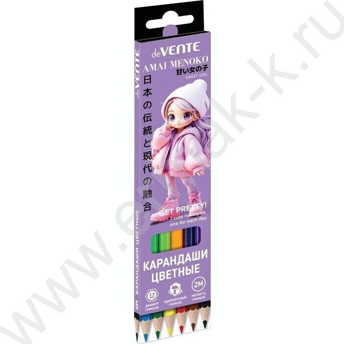 Карандаши   6цв Amai Menoko /шестигранные/ 2М, d грифеля-2,8мм, к/кор NEW | Фото 1