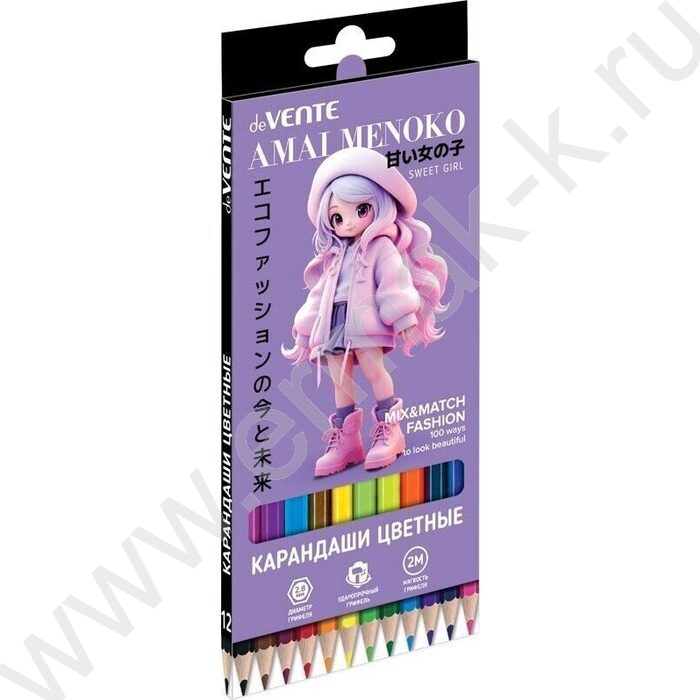 Карандаши  12цв Amai Menoko /шестигранные/ 2М, d грифеля-2,8мм, к/кор NEW | Фото 1