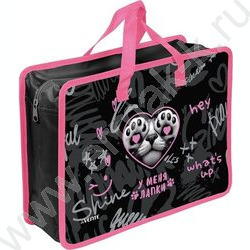 Папка для тетрадей A4 "У меня лапки" текстиль,  молния сверху, текст.расшир., с ручками NEW | Фото 1