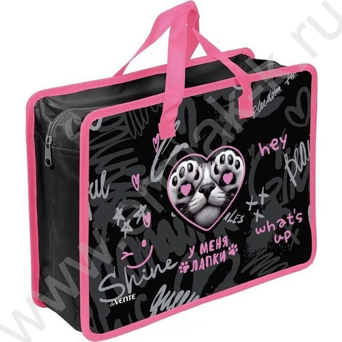 Папка для тетрадей A4 "У меня лапки" текстиль,  молния сверху, текст.расшир., с ручками NEW | Фото 1