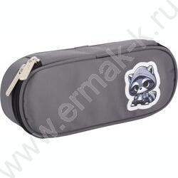 Пенал-овальный на молнии 21*8*5см "Cool Raccoon", полиэстер, с 2-мя бегунками /темно-серый NEW | Фото 1