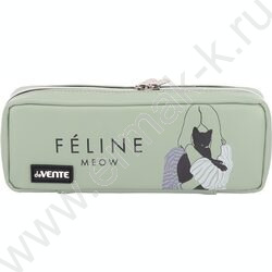 Пенал-прямоугольный 21*9*5см "Feline Meow", молния, иск.кожа, с 2 бегунунками /фисташковый NEW | Фото 2