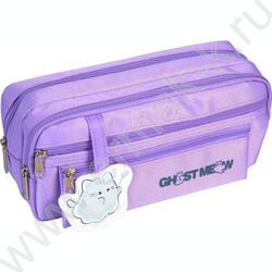 Пенал-овальный на молнии 22*9,5*7см "Ghost Meow", полиэстер, 2 отделения на молнии /сиреневый NEW | Фото 1