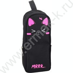 Пенал-прямоугольный вертикальный 21*9*6см "Mrrr…", молния, полиэстер,  с петлей /черный NEW | Фото 1