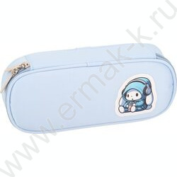 Пенал-овальный на молнии 21*8*5см "Music Rabbit", полиэстер, с 2-мя бегунками /серо-голубой NEW | Фото 1