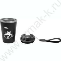 Термокружка  400мл "MooreCafe" /8-12 часов, с черной текстильной петлей /цвет черный NEW | Фото 2