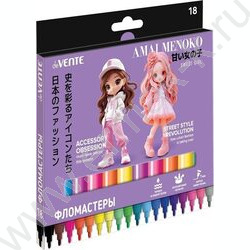 Фломастеры  18цв Amai Menoko вентилируемый колпачок, к/кор с подвесом NEW | Фото 1