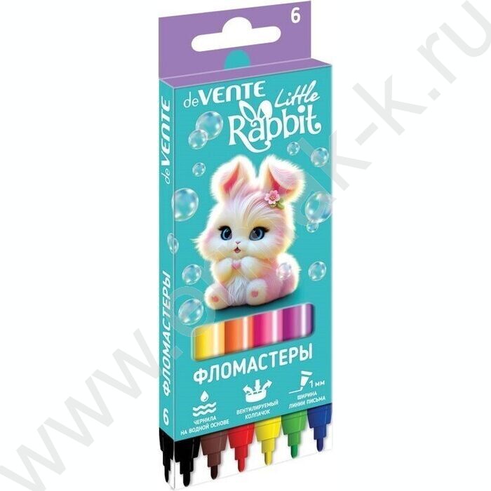 Фломастеры   6цв Little Rabbit вентилируемый колпачок, к/кор с подвесом NEW | Фото 1