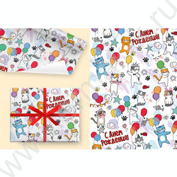 Бумага упаковочная глянцевая 100см*70см (±2см) СДР! Котики/80гр/м2 NEW | Фото 1