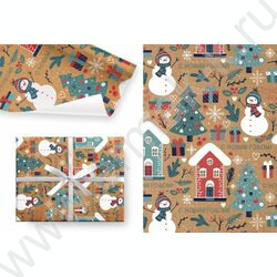 Бумага упаковочная крафт бурый 100*70см 78гр/м2 Снеговик NEW | Фото 1