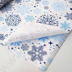 Бумага упаковочная крафт белый 100*70см 78гр/м2 Снежинки на белом NEW | Фото 1