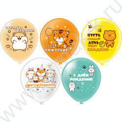 Шар воздушный 12" шелк рис. 1ст. СДР! Детские пухлые животные 2цв. 5 дизайнов NEW | Фото 1