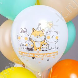 Шар воздушный 12" шелк рис. 1ст. СДР! Детские пухлые животные 2цв. 5 дизайнов NEW | Фото 6
