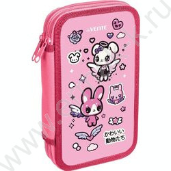 Пенал б/наполн. 2молнии  205x108мм "Lovely Little Friends", картон с конгрев. тиснением NEW | Фото 1