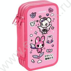 Пенал б/наполн. 3молнии 205x108мм "Lovely Little Friends", картон с конгрев. тиснением NEW | Фото 1