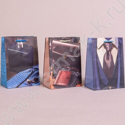 Пакет подарочный бумажный 14*20см Мужской микс NEW | Фото 2