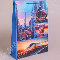 Пакет подарочный бумажный 33*45см Мужской микс NEW | Фото 5