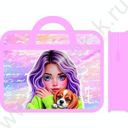 Папка д/тетрадей А4 пластик с ручками Девочка и щенок NEW | Фото 1